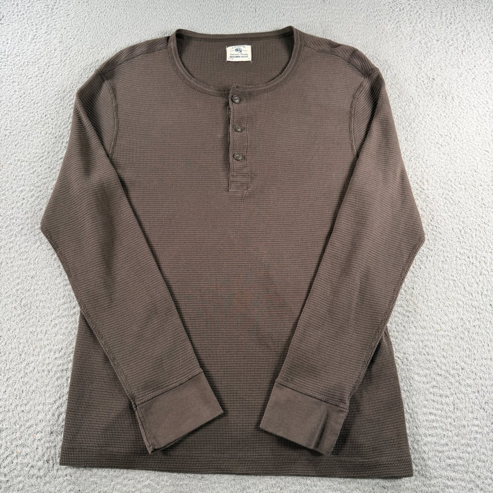 J. Crew Henley Thermal Shirt Mens Large Brown Waffle Knit Long Sleeve